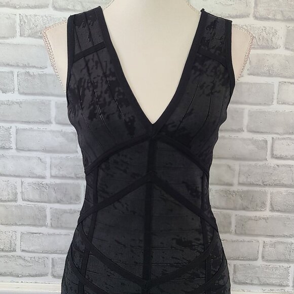 Lark Black Bandage Style Evening Mini Dress Bodycon Glam Mummy Medium LBD - Picture 2 of 9